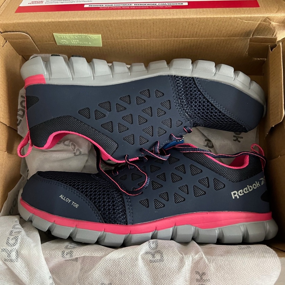 Reebok Women's Navy and Pink Athletic Shoes Alloy Toe steel shoe